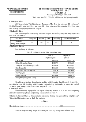 Đề thi chọn học sinh giỏi lớp 9 cho năm học 2015 - 2016 môn địa lí